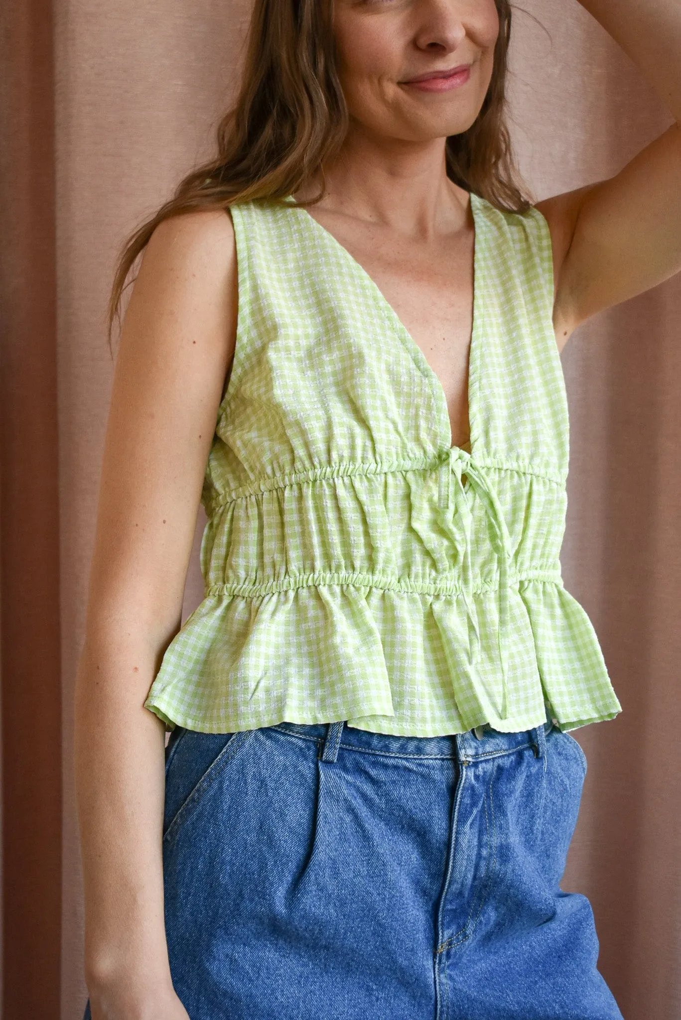 Amie Gingham Tie Front Tank