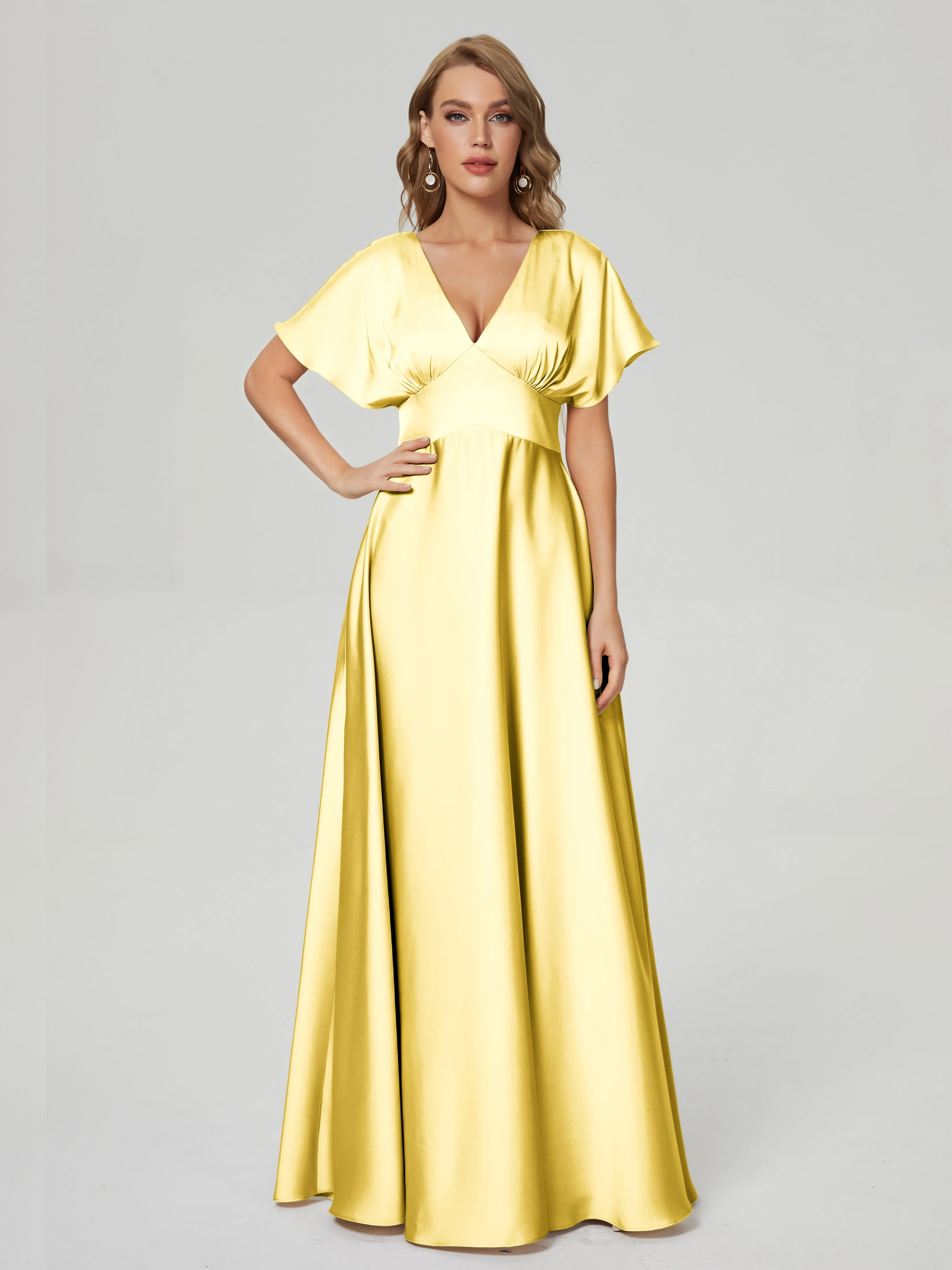 Ariah Modest Cap Sleeves Soft Satin Bridesmaid Dresses