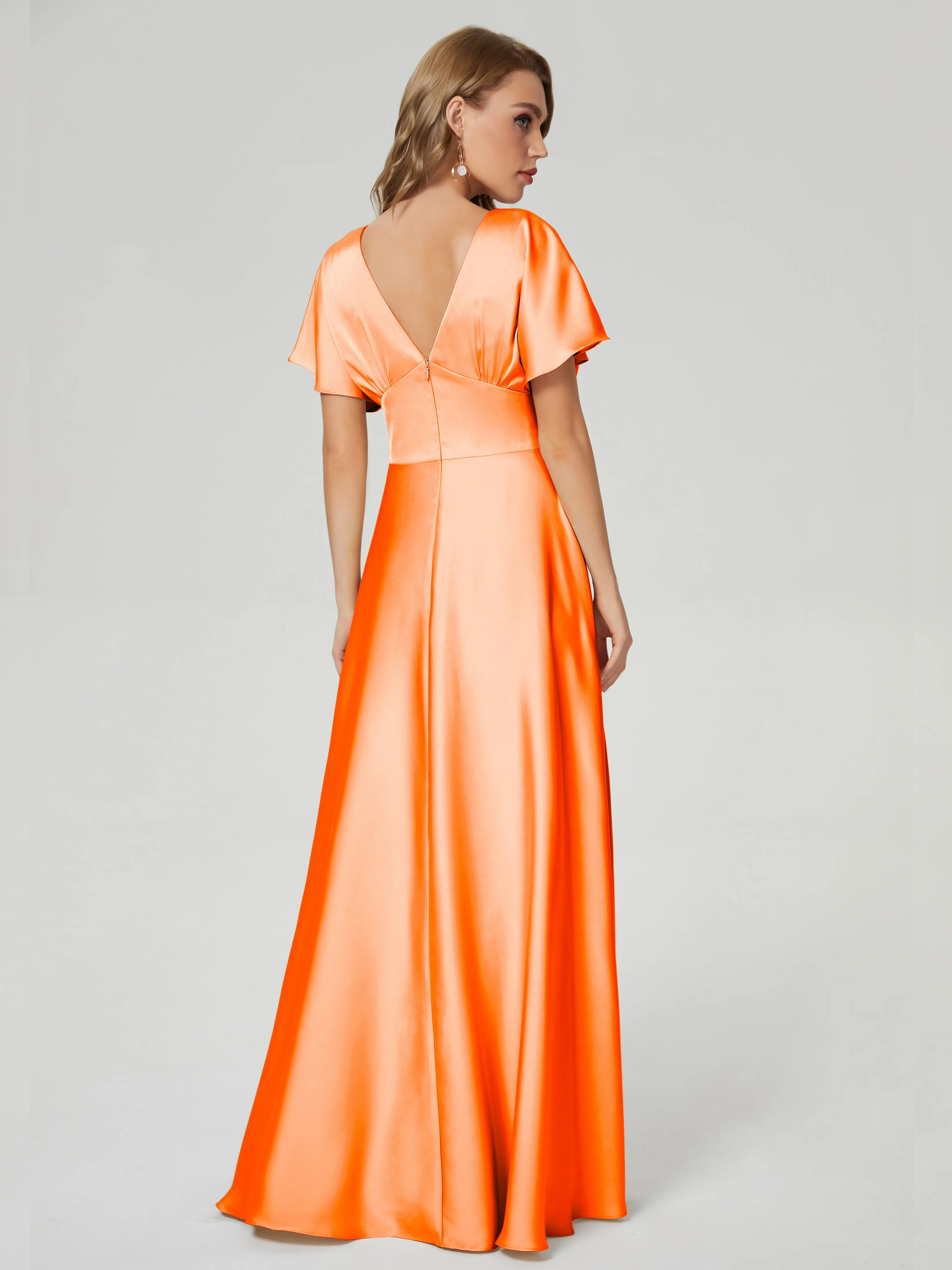 Ariah Modest Cap Sleeves Soft Satin Bridesmaid Dresses