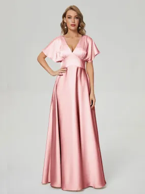 Ariah Modest Cap Sleeves Soft Satin Bridesmaid Dresses
