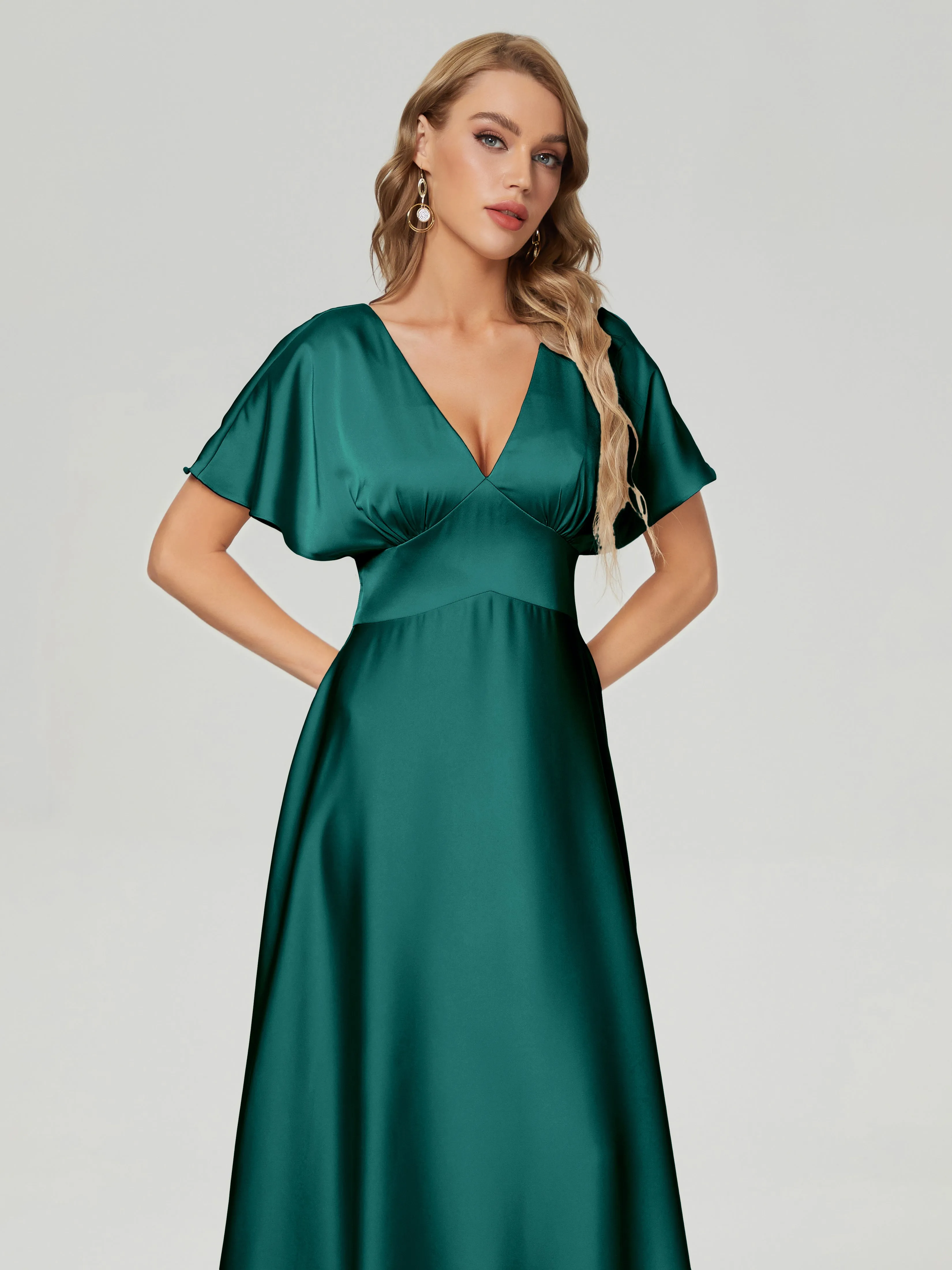 Ariah Modest Cap Sleeves Soft Satin Bridesmaid Dresses