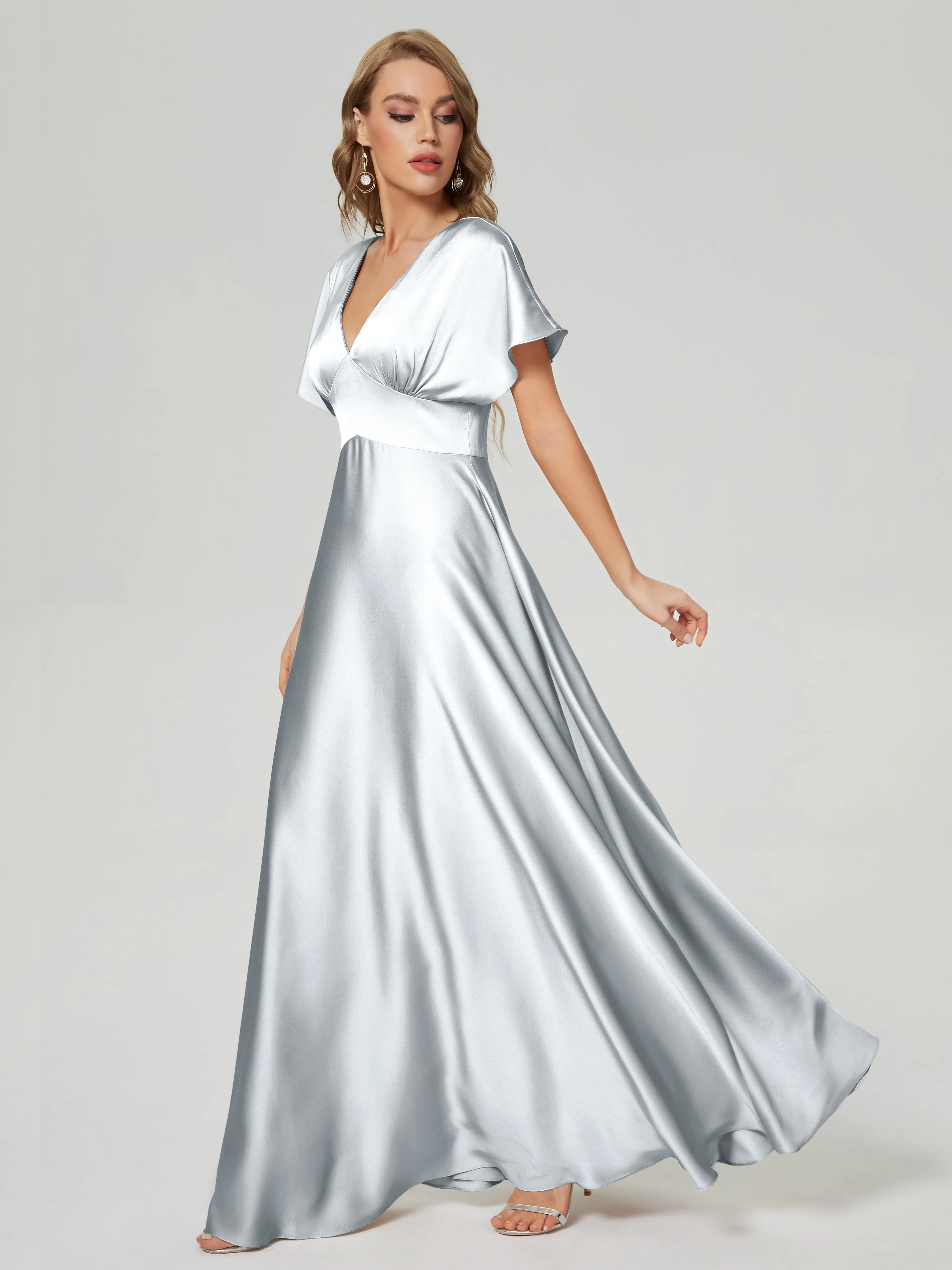 Ariah Modest Cap Sleeves Soft Satin Bridesmaid Dresses