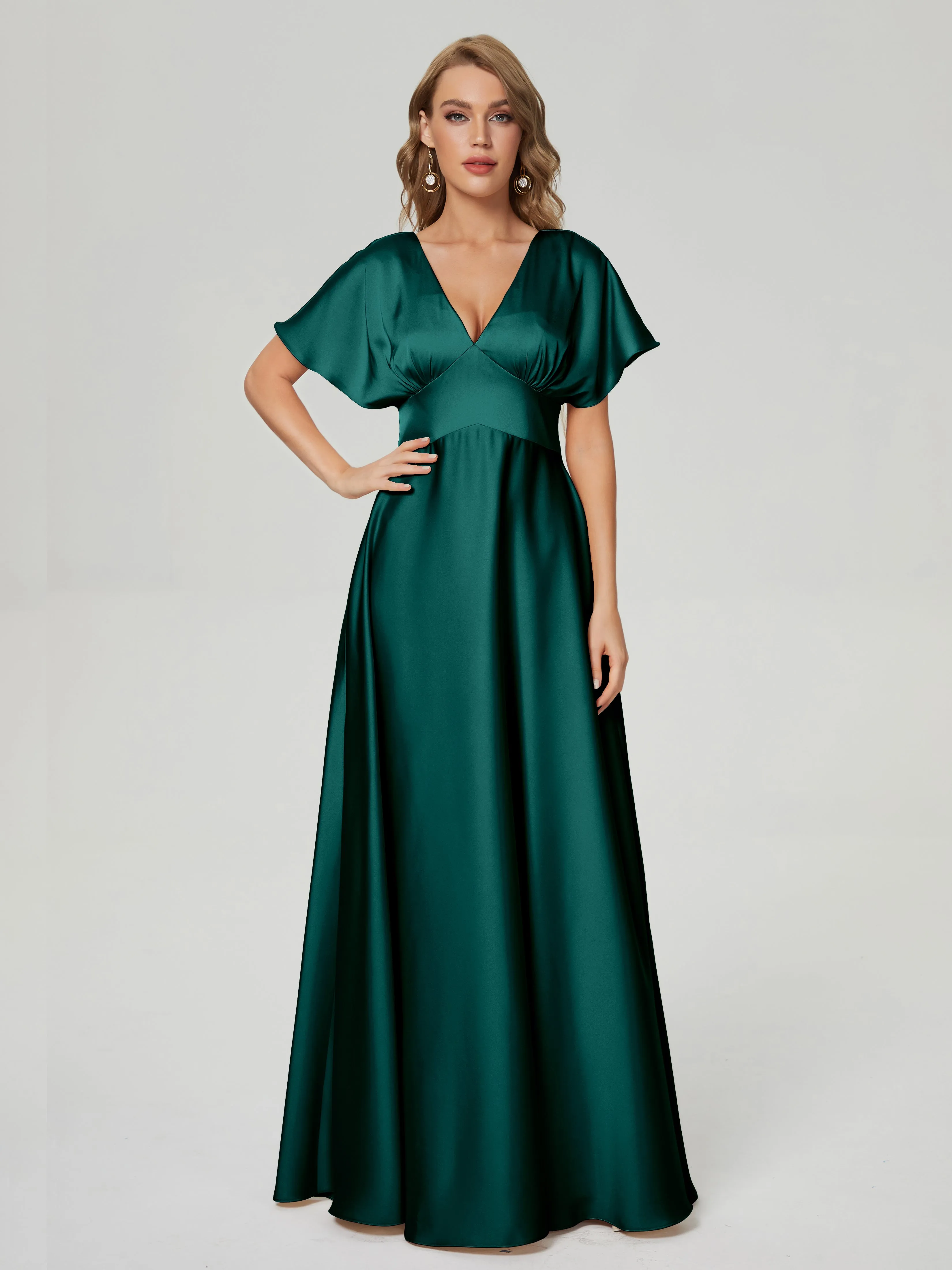 Ariah Modest Cap Sleeves Soft Satin Bridesmaid Dresses