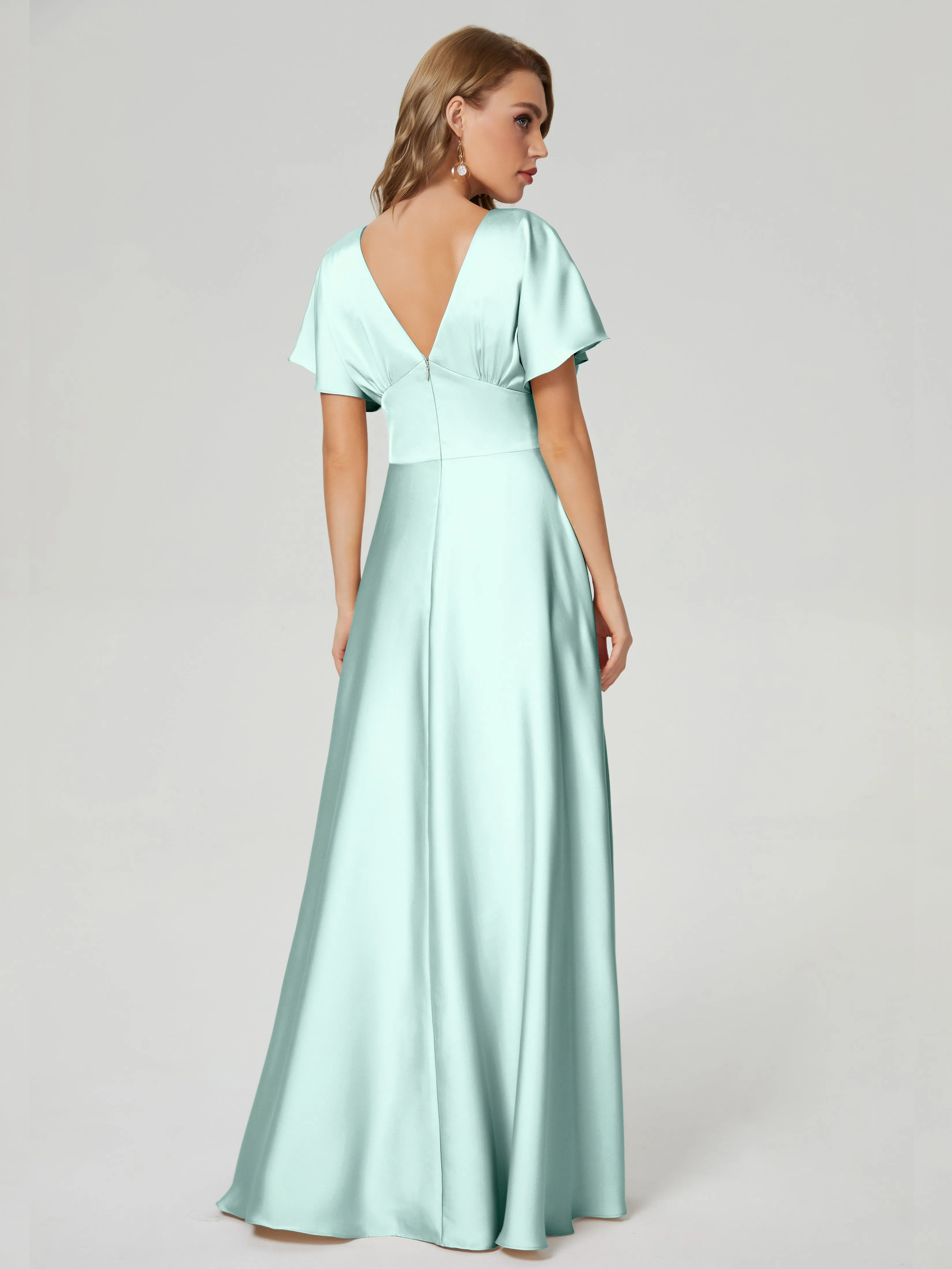 Ariah Modest Cap Sleeves Soft Satin Bridesmaid Dresses