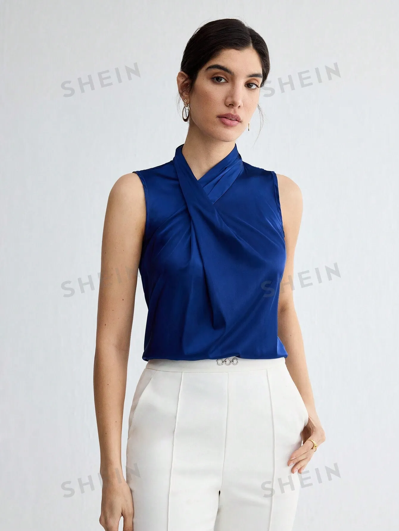 BIZwear Women'S Solid Color Pleated Shirt