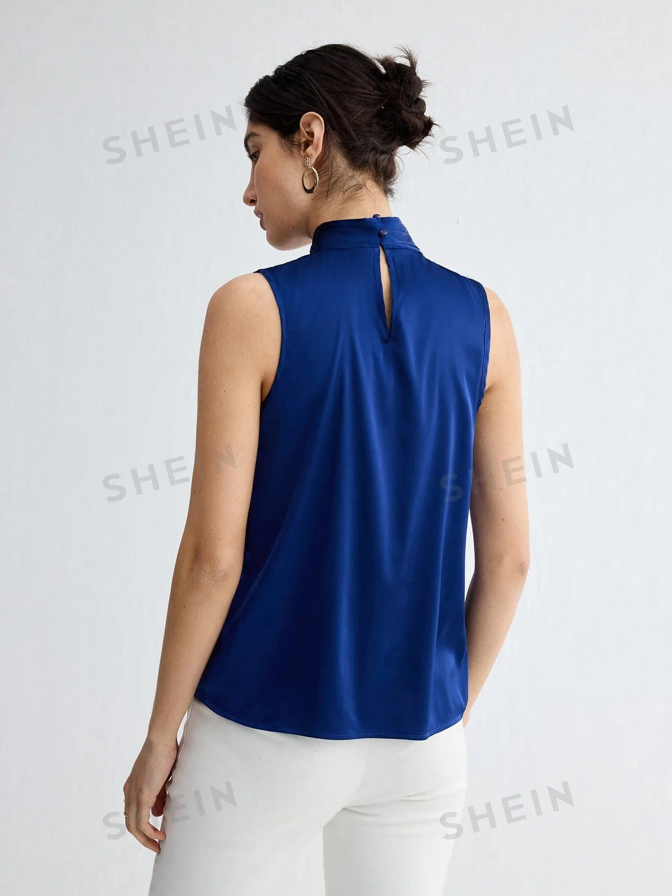 BIZwear Women'S Solid Color Pleated Shirt