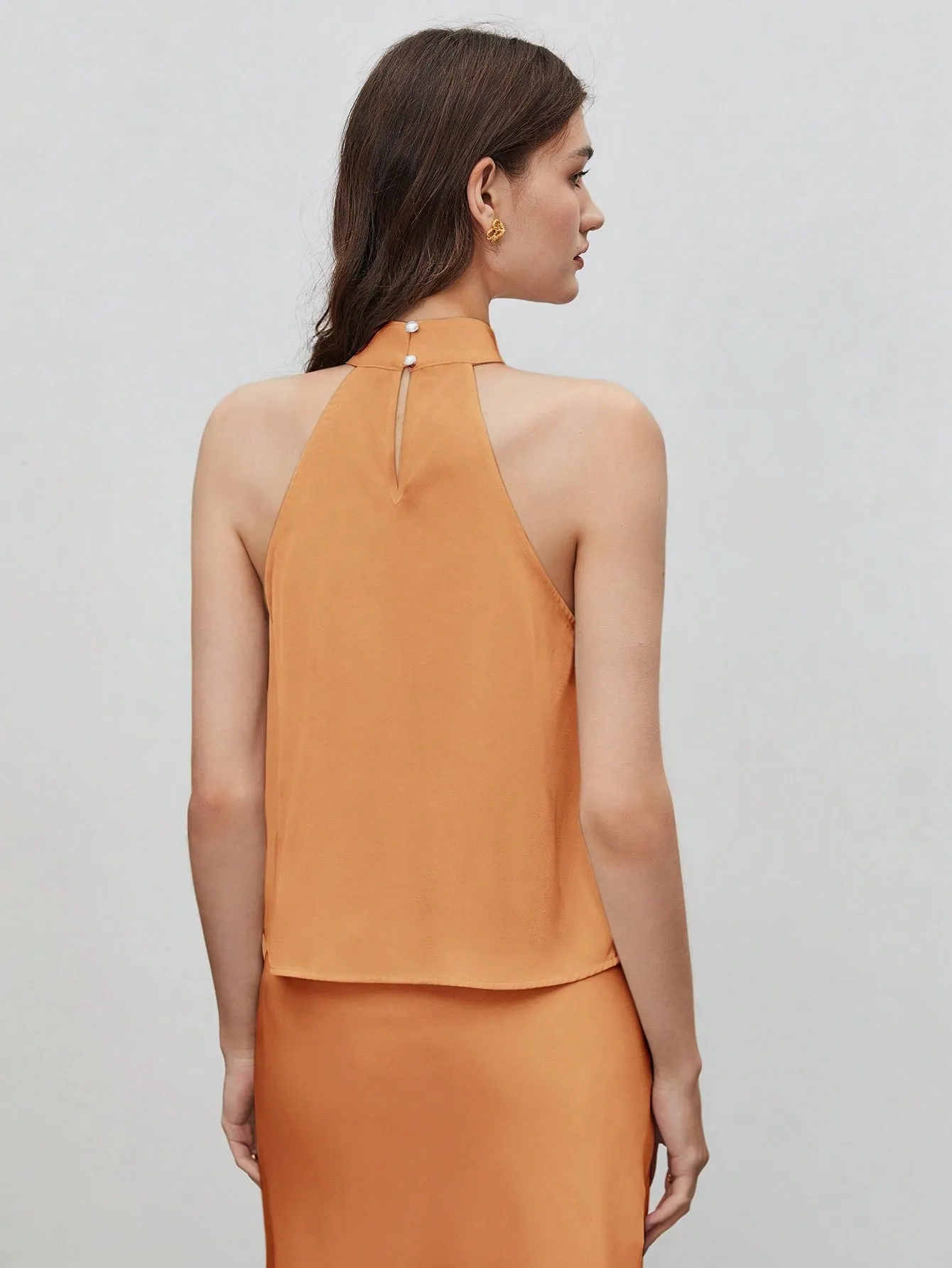 BIZwear Women's Solid Color Sleeveless Halter Shirt