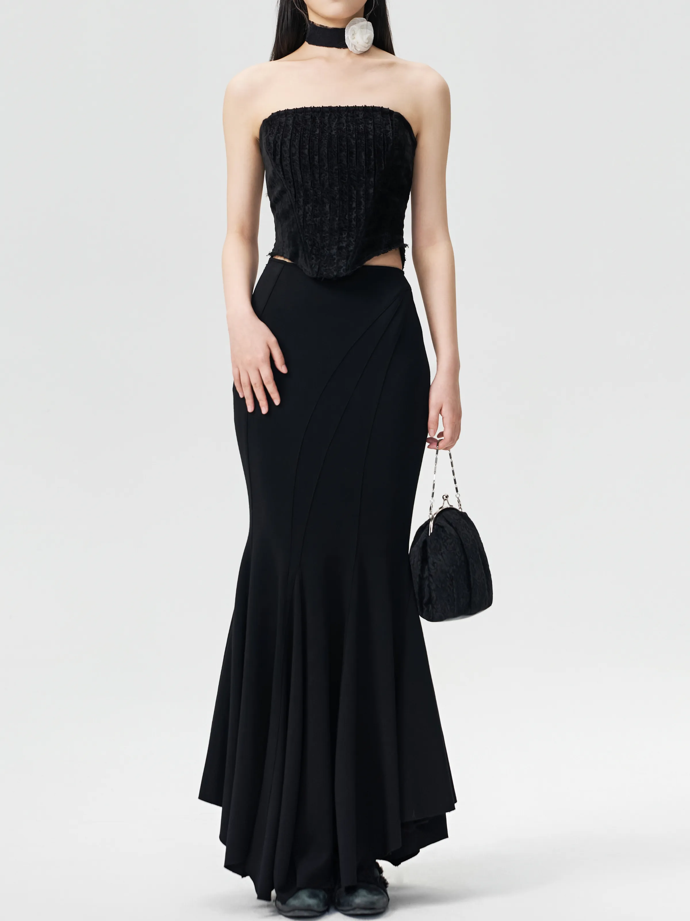 Black Slim Fishtail Skirt
