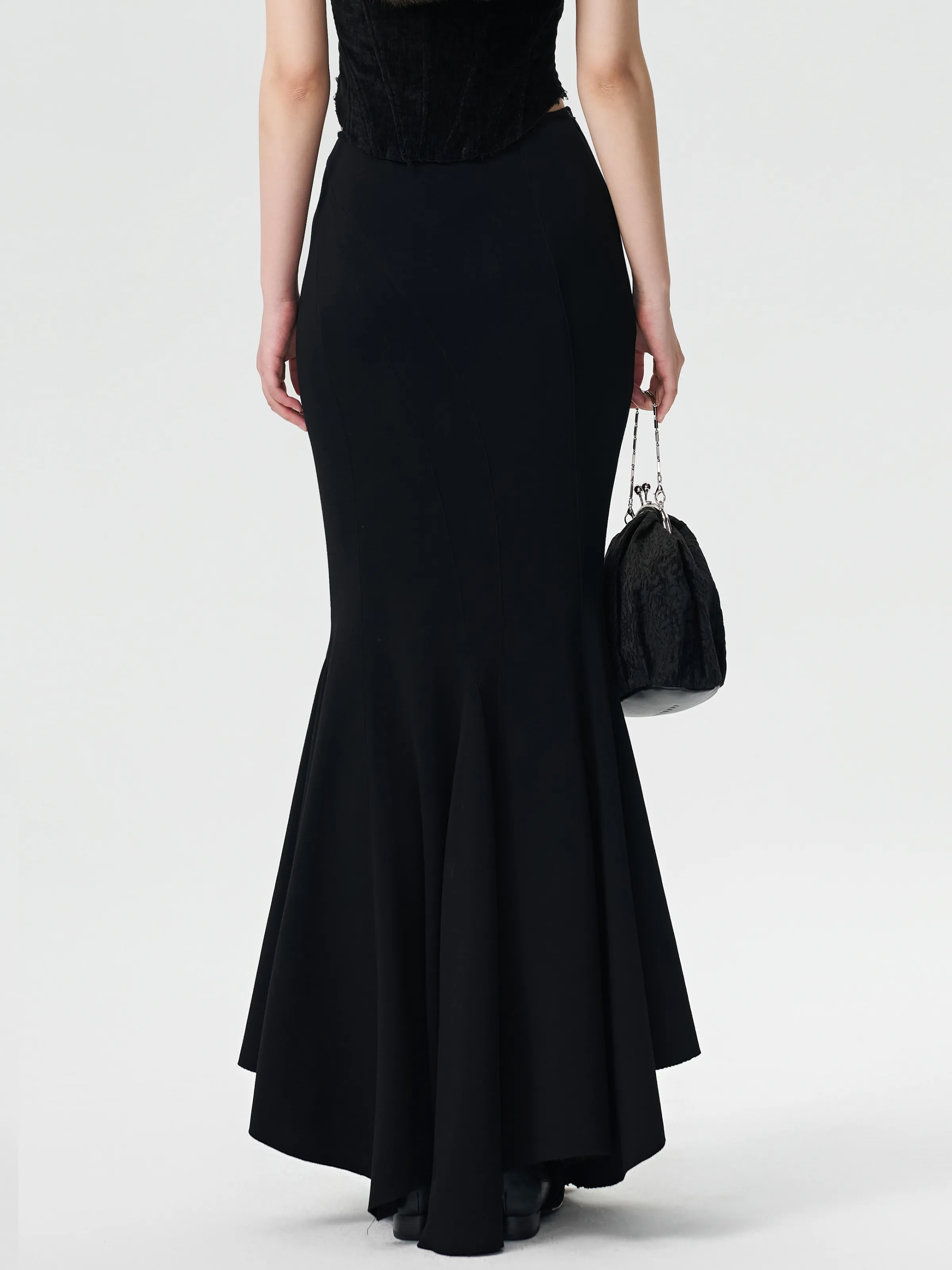 Black Slim Fishtail Skirt