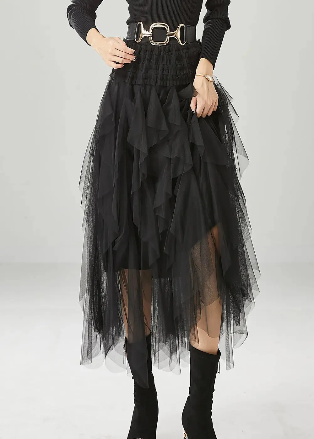 Black Slim Fit Tulle Holiday Skirts Summer ML1215