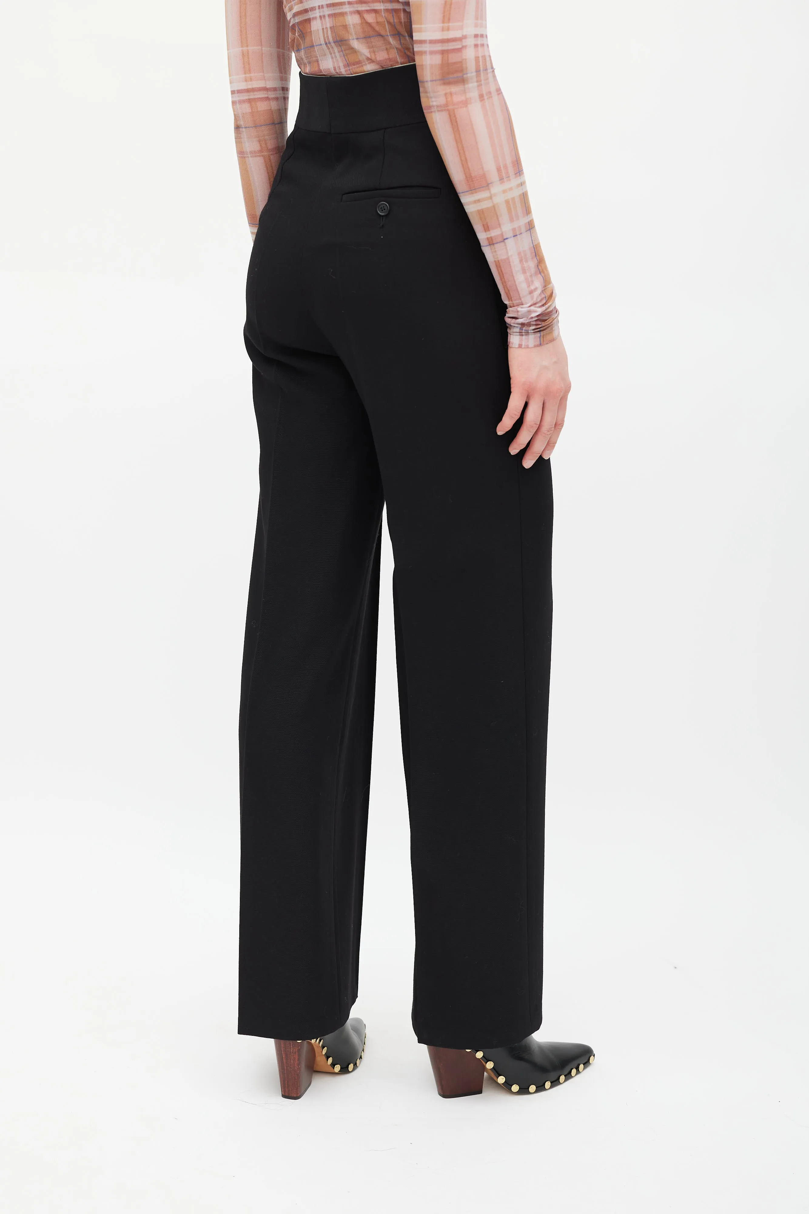 Black Wool High Waisted Wide Leg Trouser