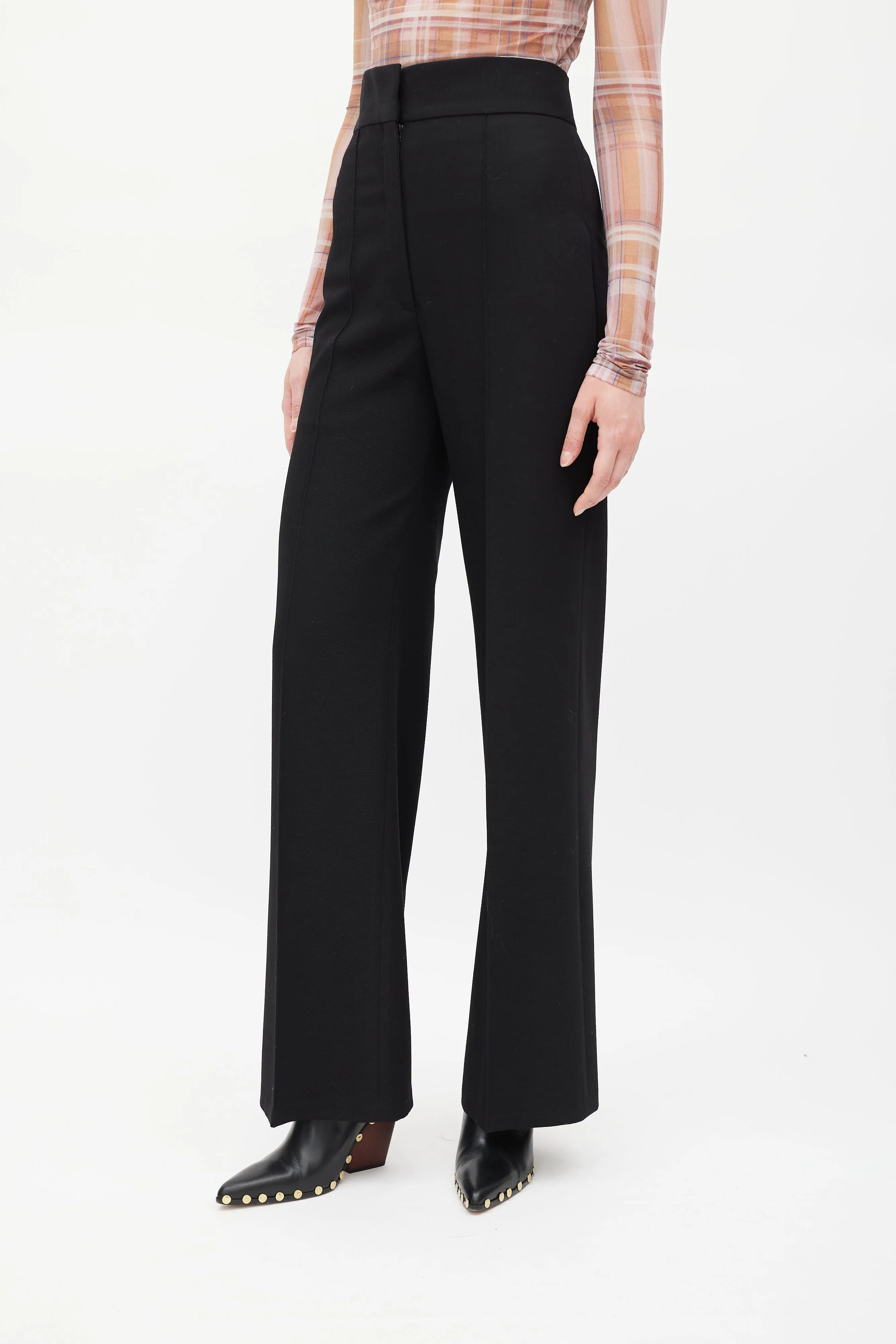 Black Wool High Waisted Wide Leg Trouser