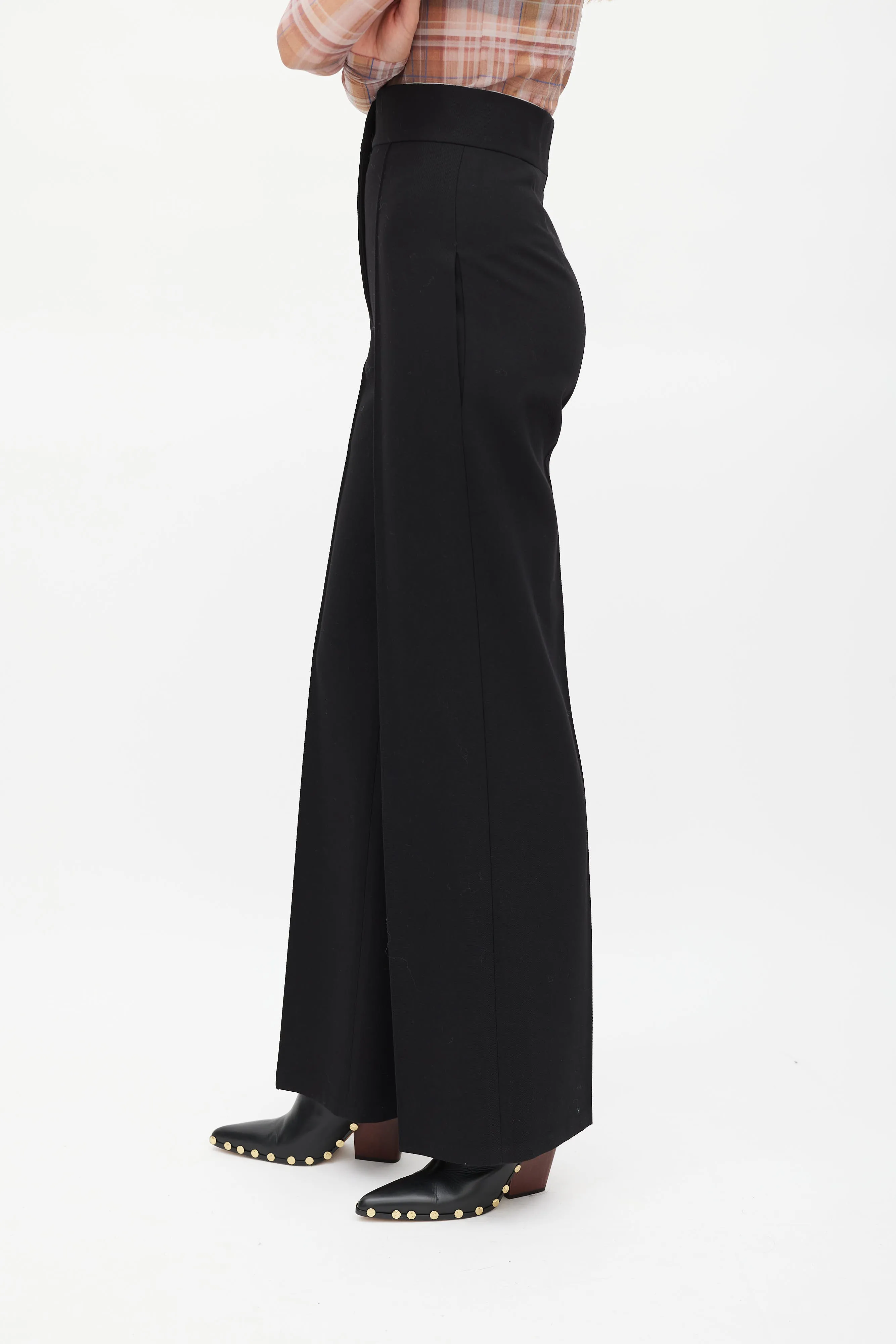Black Wool High Waisted Wide Leg Trouser