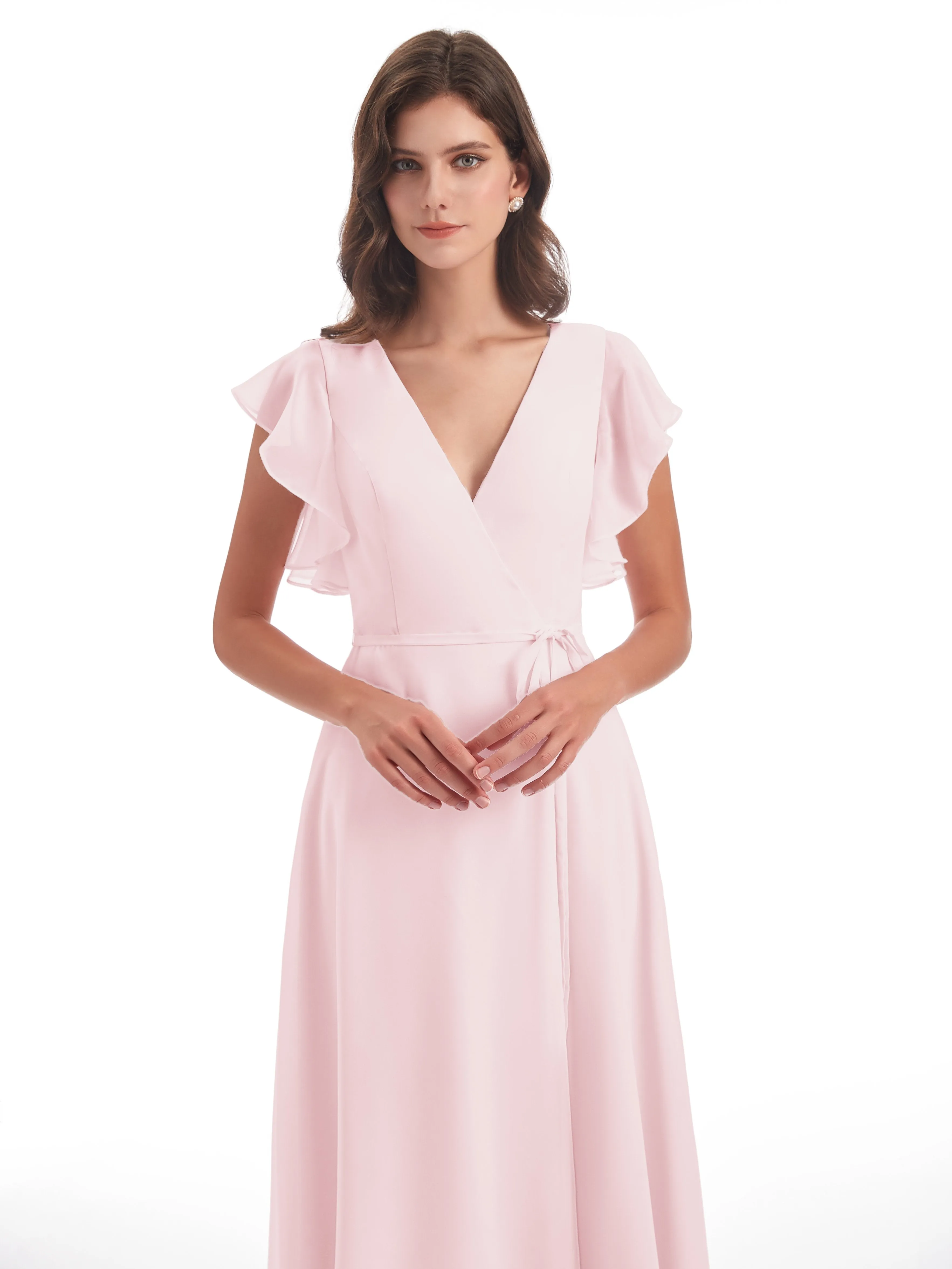 Blush Pink Bridesmaids Dress Hope Charming V Neck Long Chiffon Bridesmaid Dresses