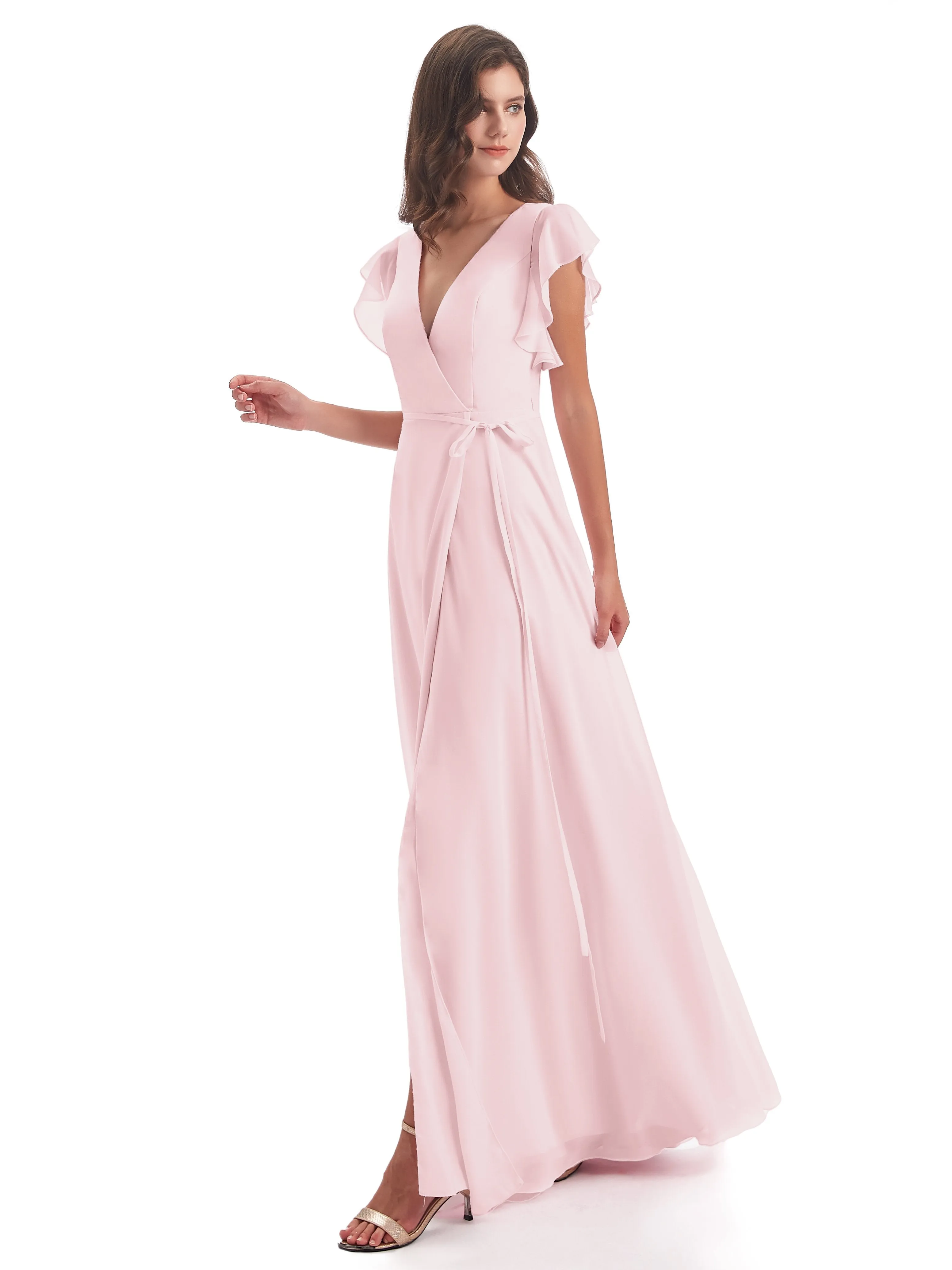 Blush Pink Bridesmaids Dress Hope Charming V Neck Long Chiffon Bridesmaid Dresses