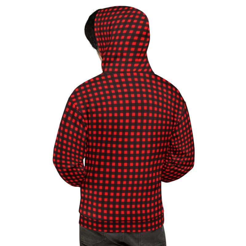 Buffalo Red Men's Hoodies, Plaid Print Women's Unisex Soft Fleece Hoodie- Made in EU