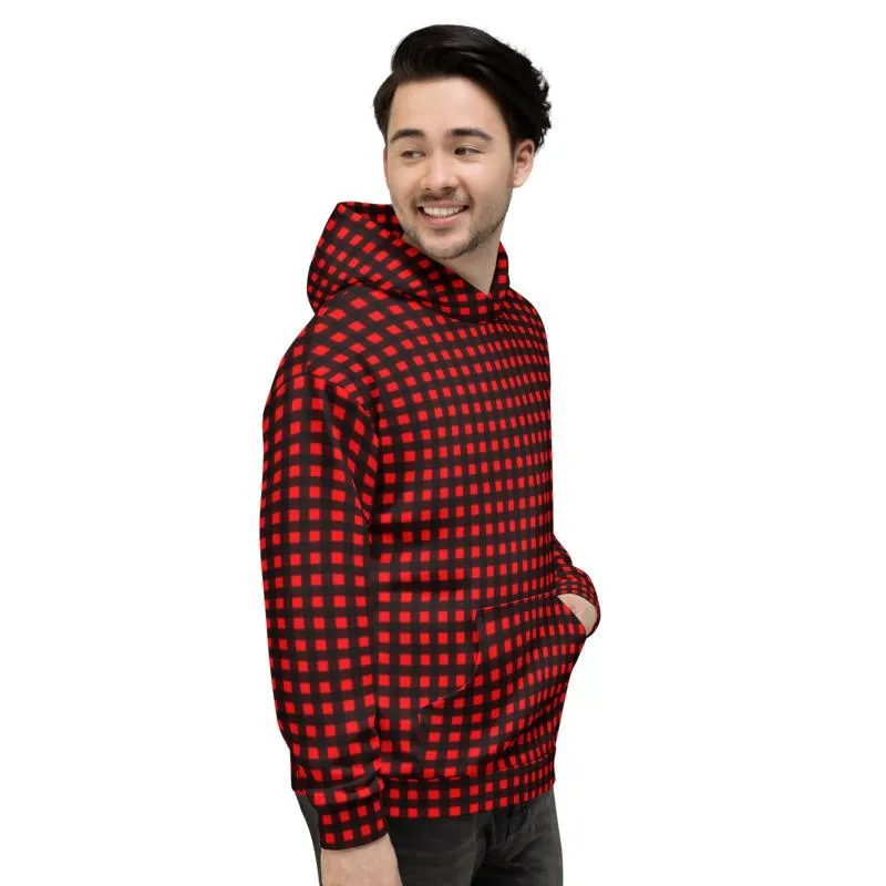 Buffalo Red Men's Hoodies, Plaid Print Women's Unisex Soft Fleece Hoodie- Made in EU