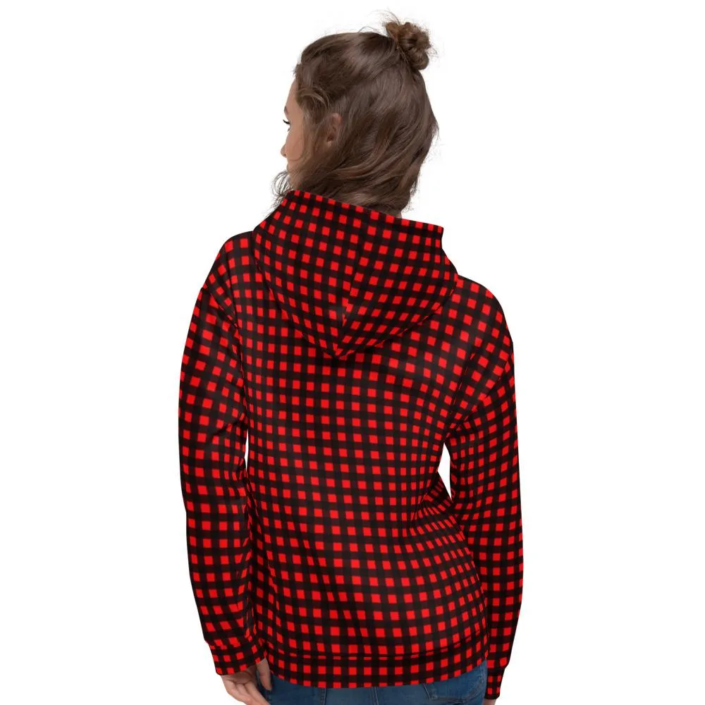 Buffalo Red Men's Hoodies, Plaid Print Women's Unisex Soft Fleece Hoodie- Made in EU