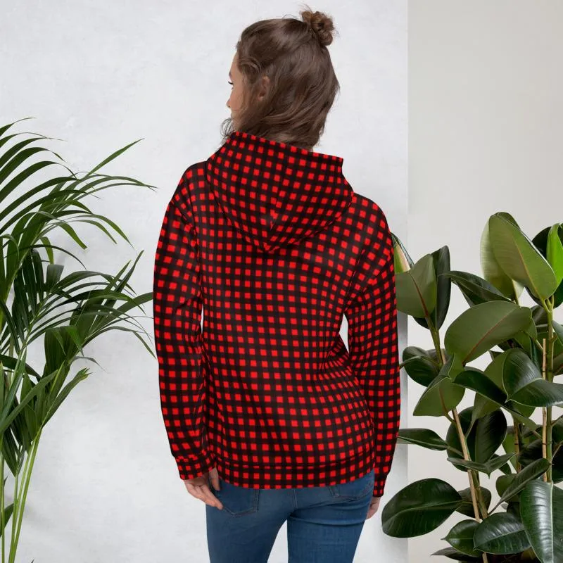 Buffalo Red Men's Hoodies, Plaid Print Women's Unisex Soft Fleece Hoodie- Made in EU