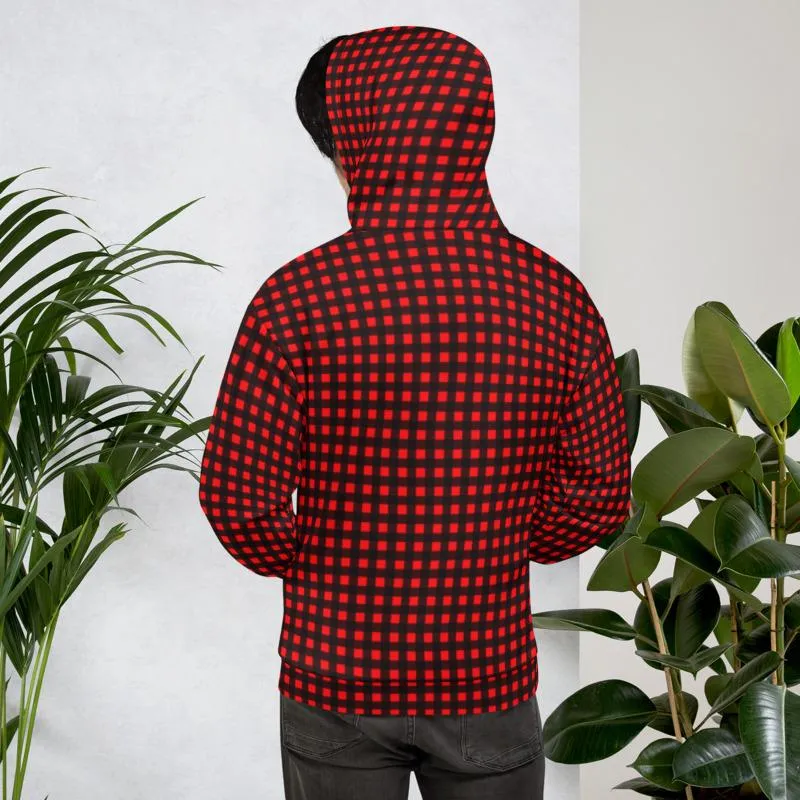 Buffalo Red Men's Hoodies, Plaid Print Women's Unisex Soft Fleece Hoodie- Made in EU