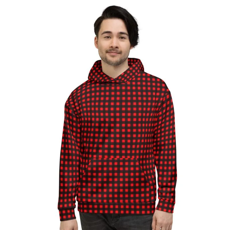 Buffalo Red Men's Hoodies, Plaid Print Women's Unisex Soft Fleece Hoodie- Made in EU