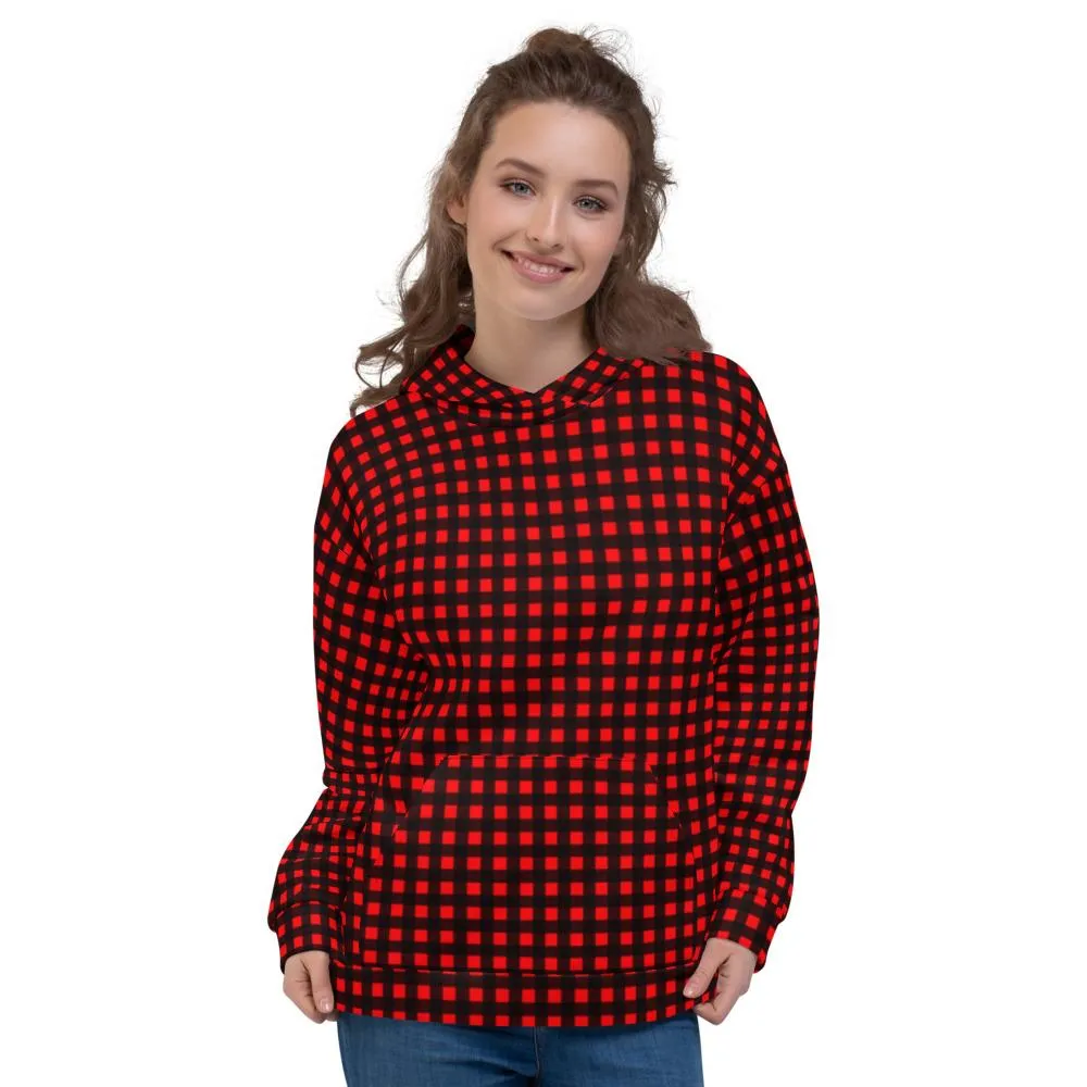 Buffalo Red Men's Hoodies, Plaid Print Women's Unisex Soft Fleece Hoodie- Made in EU