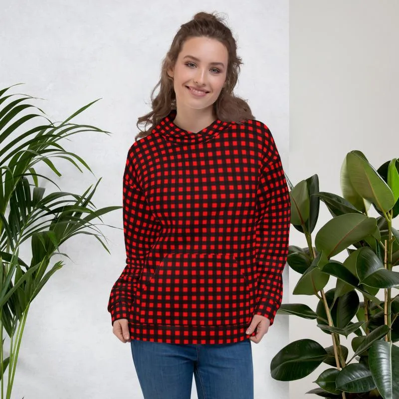 Buffalo Red Men's Hoodies, Plaid Print Women's Unisex Soft Fleece Hoodie- Made in EU