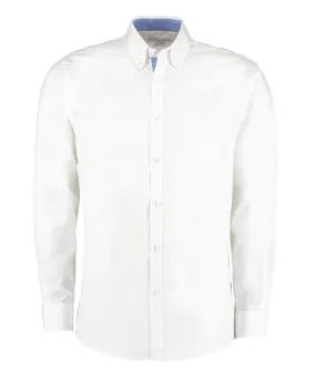Contrast premium Oxford shirt (button-down collar) long-sleeved (tailored fit) | White/Mid Blue