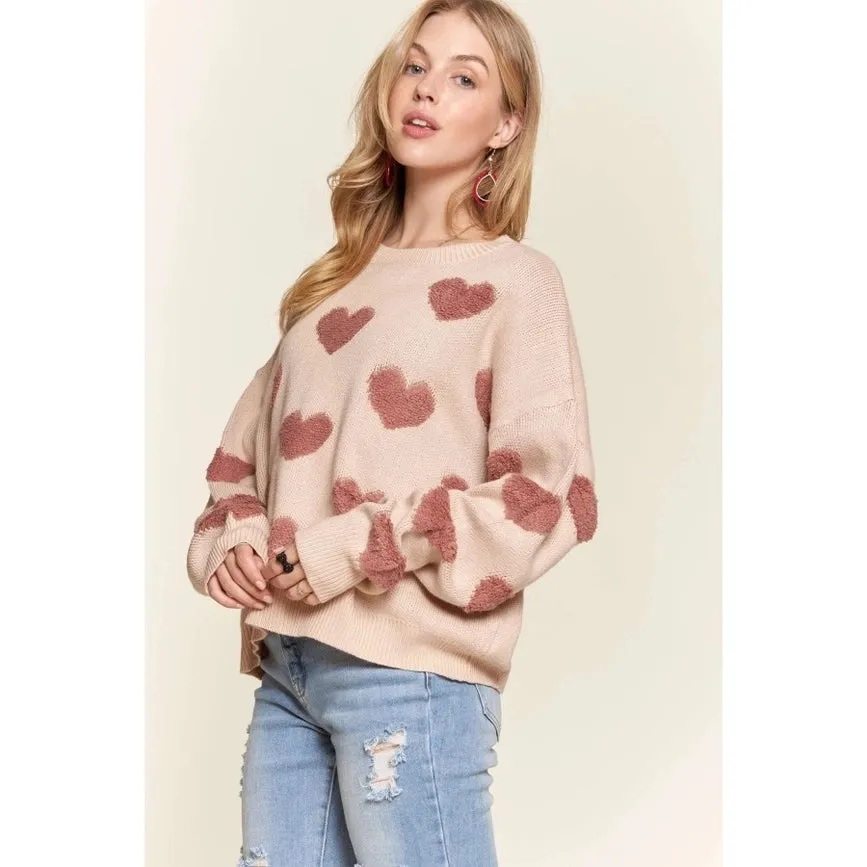 Cropped Button Down Sweater Cardigan Boho Floral Heart Patte khaki/mauve