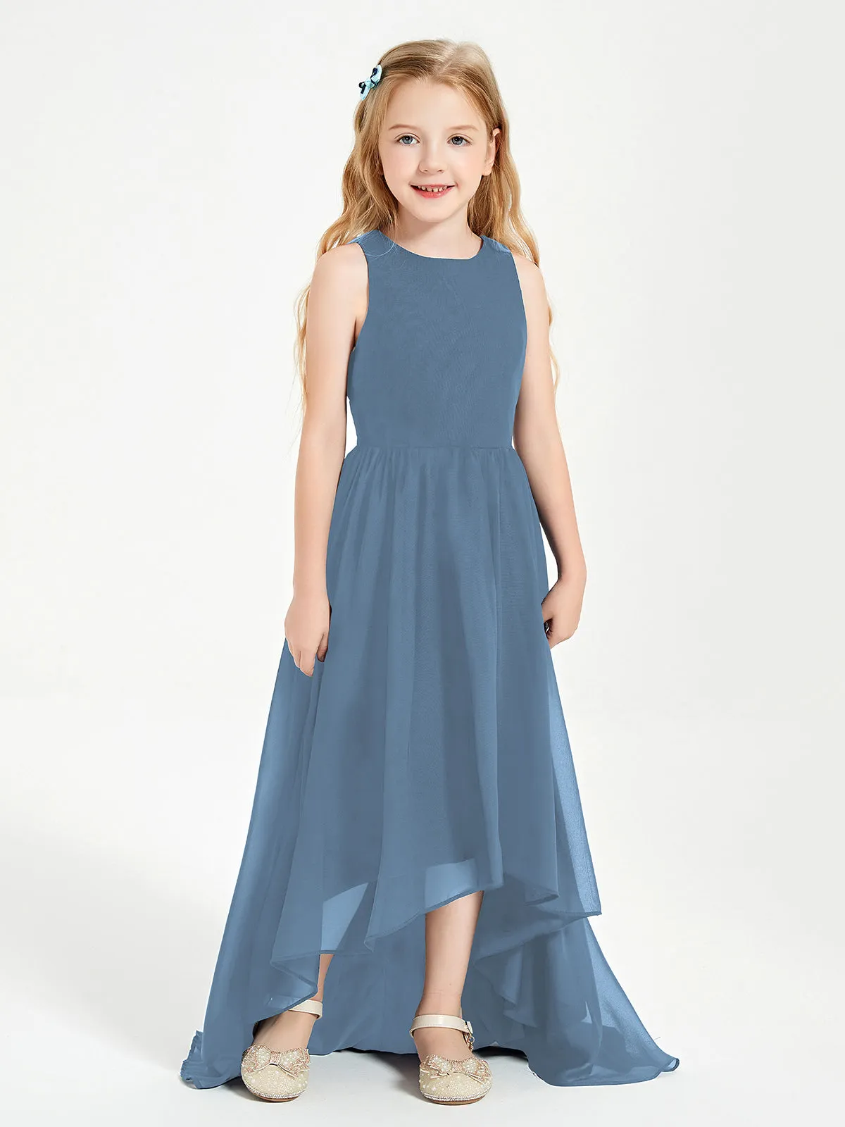 Exquisite Asymmetrical Junior Bridesmaid Dresses Scoop Neck Slate Blue