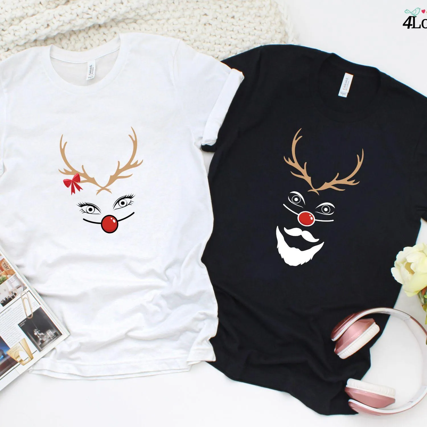 Funny Christmas Matching Set: Reindeer Couple Shirts & Very Merry Ugly Xmas Sweaters