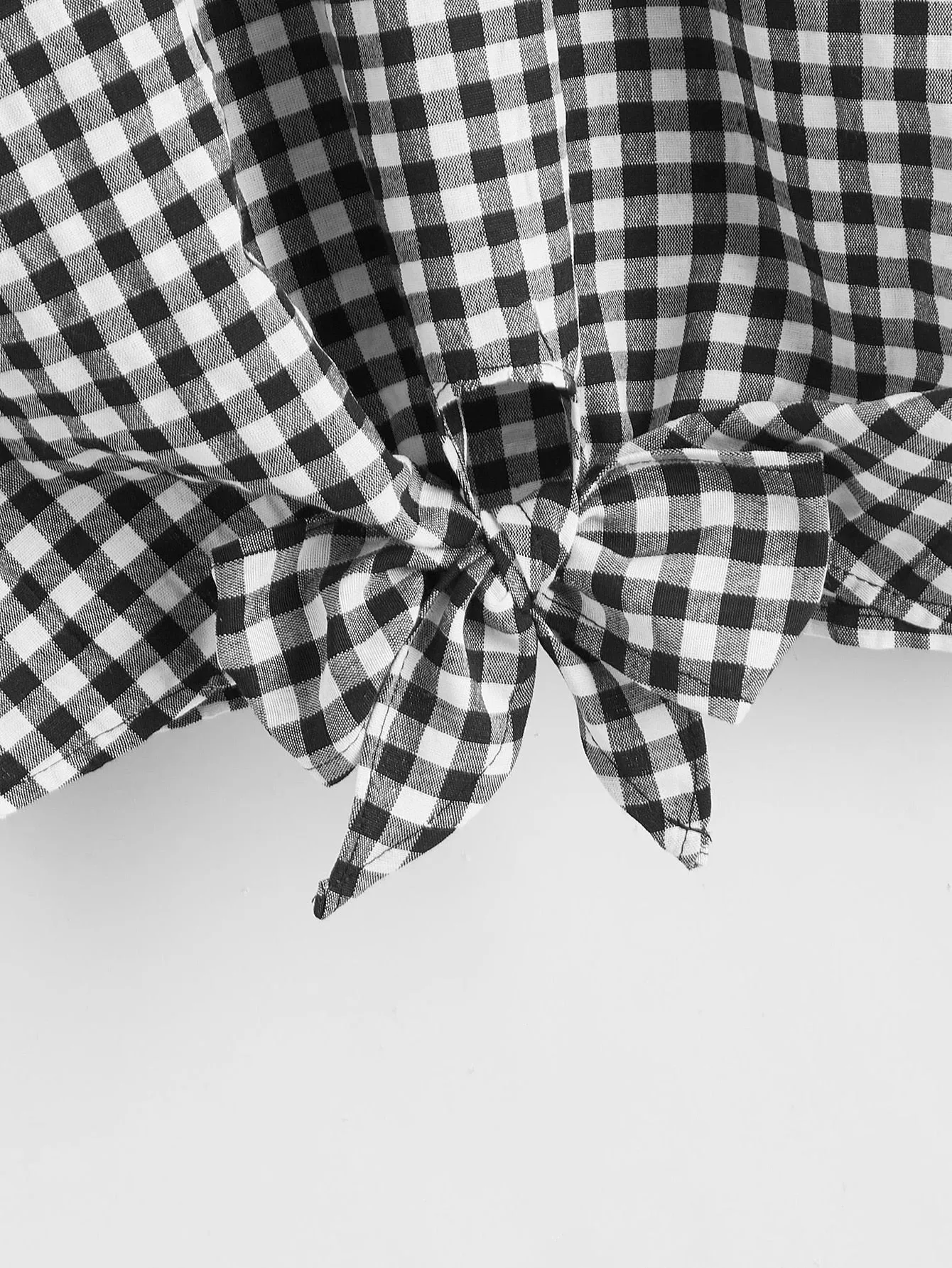 Gingham Knot Short Sleeve Round Neck Regular Plus Size Blouse