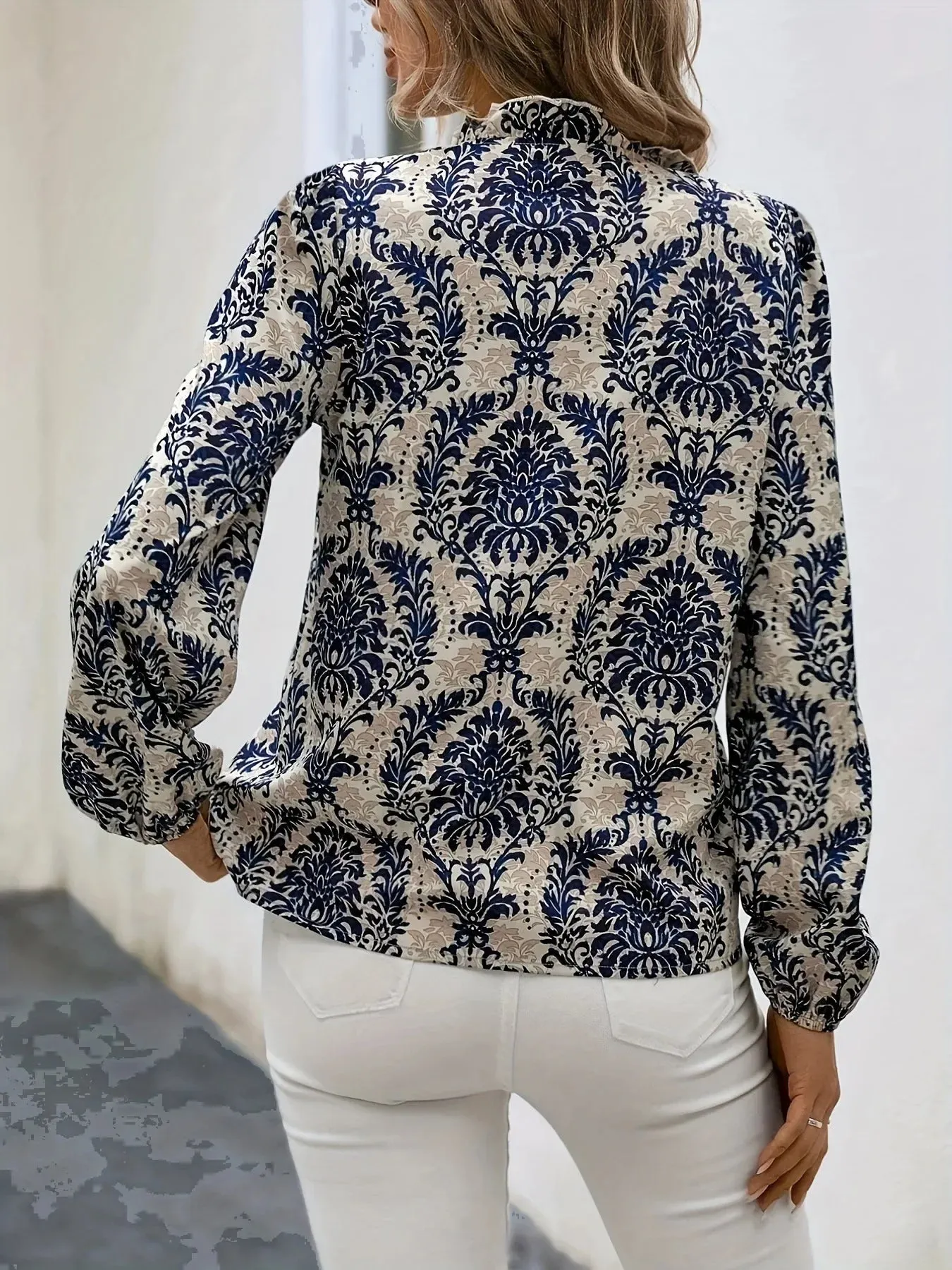 Golden Damask Autumn Blouse with Long Sleeves