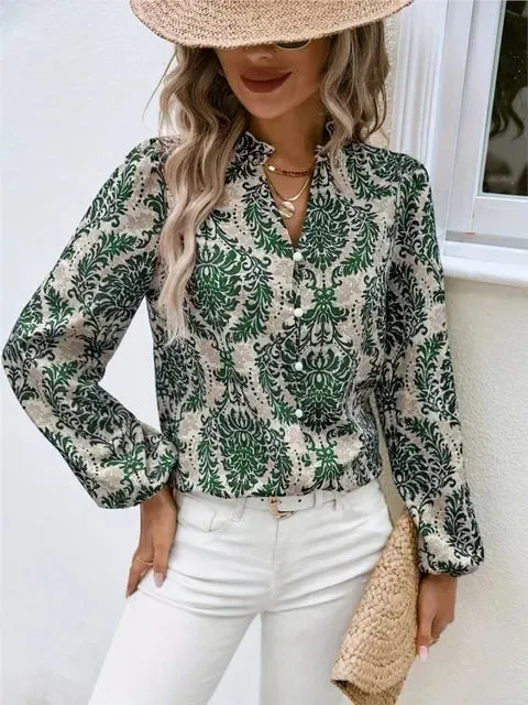 Golden Damask Autumn Blouse with Long Sleeves