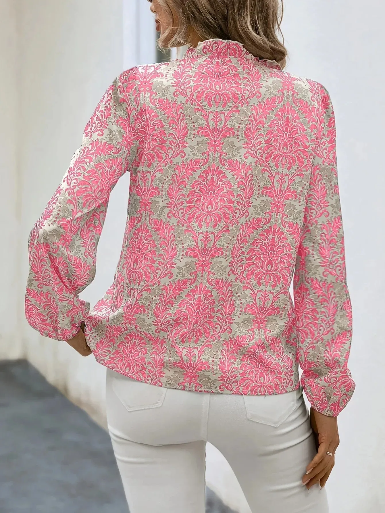 Golden Damask Autumn Blouse with Long Sleeves