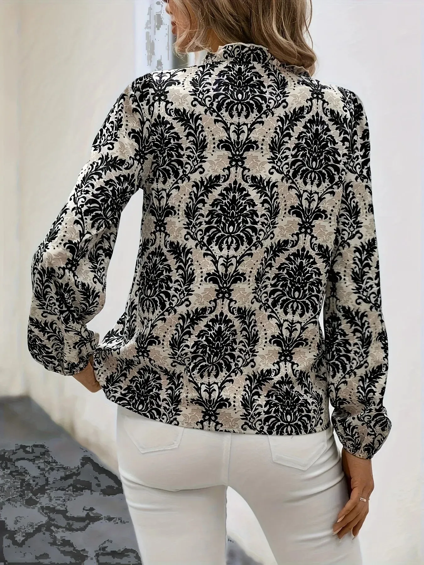 Golden Damask Autumn Blouse with Long Sleeves