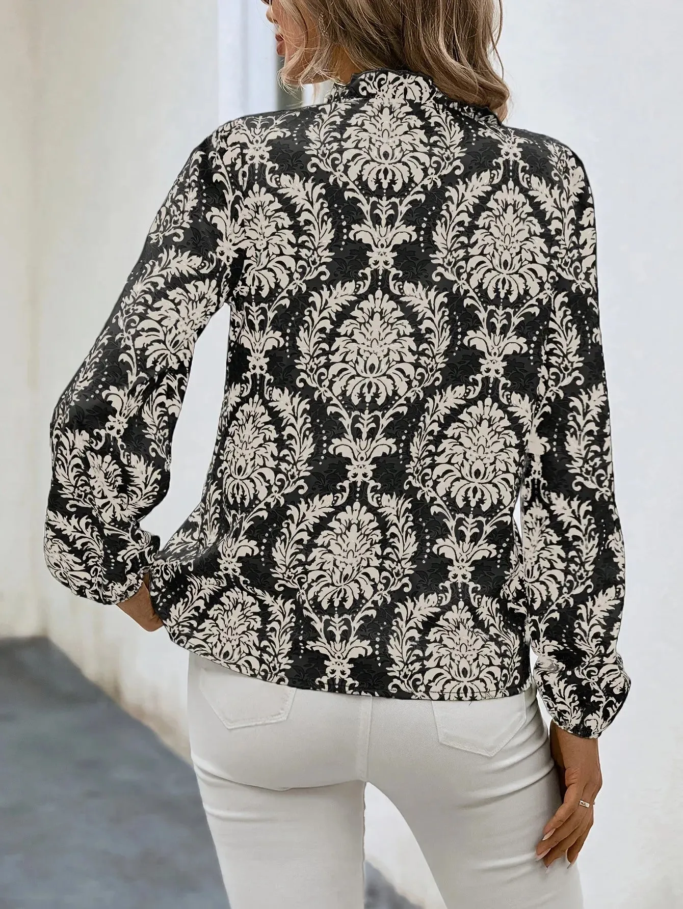Golden Damask Autumn Blouse with Long Sleeves