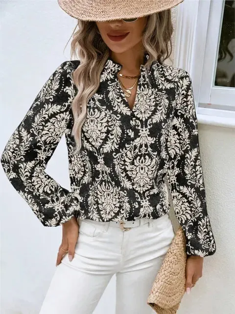 Golden Damask Autumn Blouse with Long Sleeves