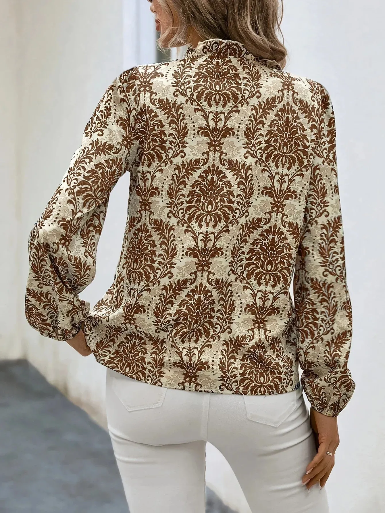 Golden Damask Autumn Blouse with Long Sleeves