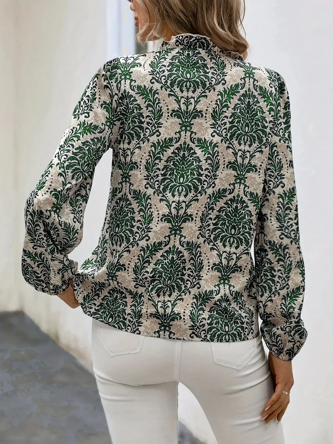 Golden Damask Autumn Blouse with Long Sleeves