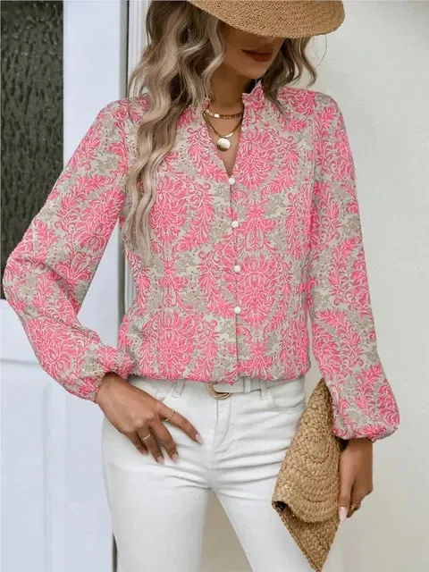 Golden Damask Autumn Blouse with Long Sleeves