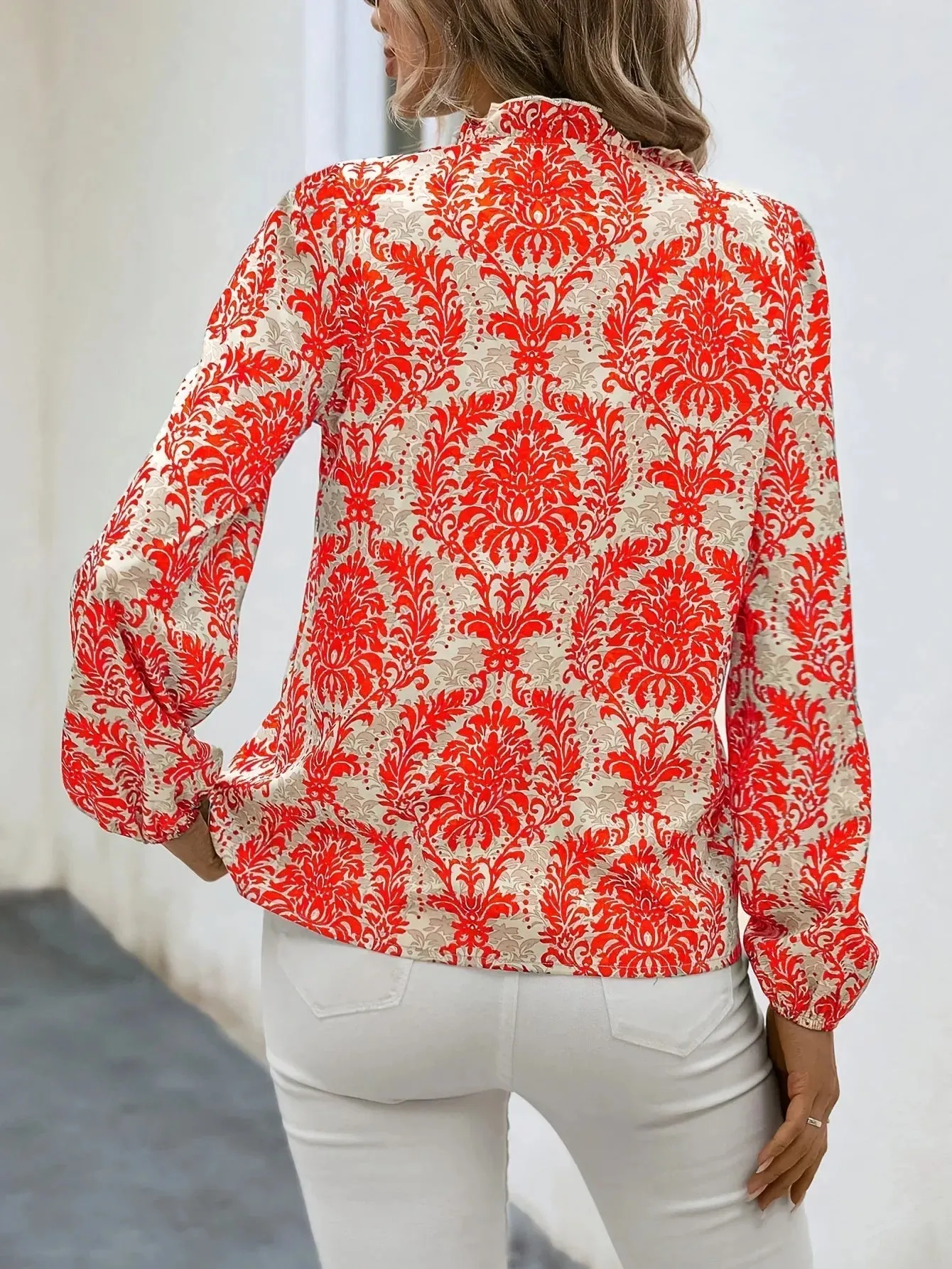 Golden Damask Autumn Blouse with Long Sleeves