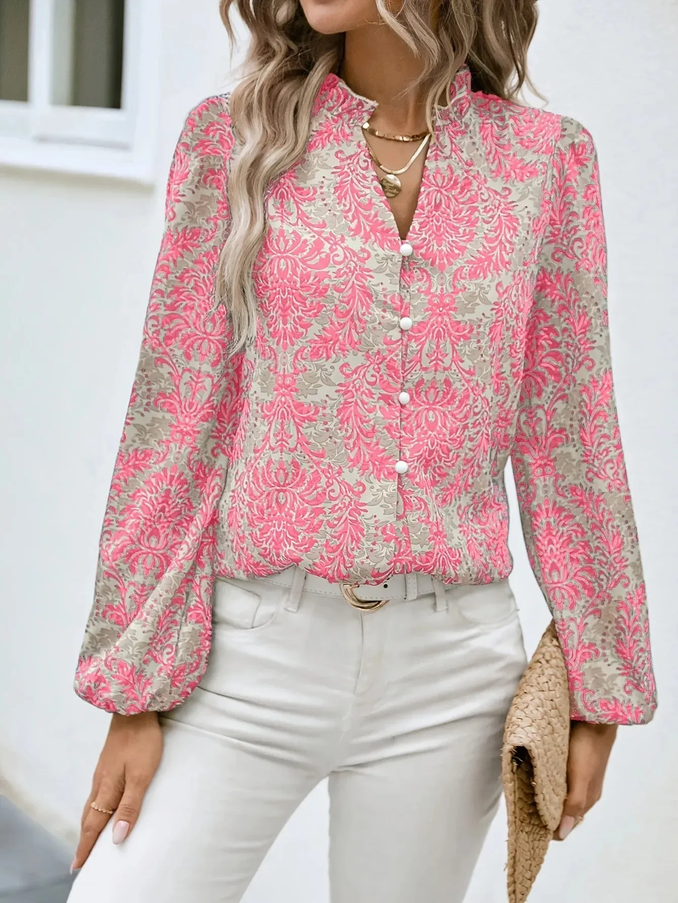 Golden Damask Autumn Blouse with Long Sleeves