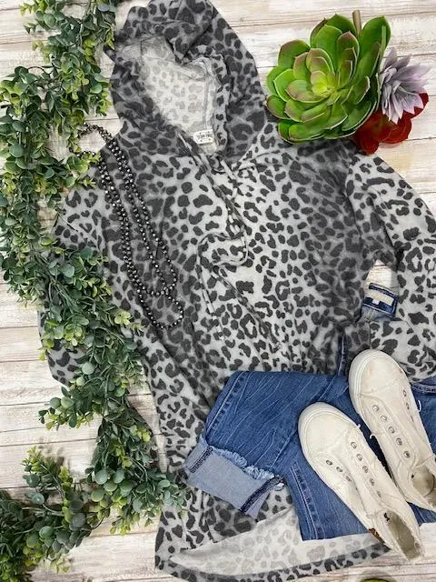 Grey Leopard Fleece Hoodie
