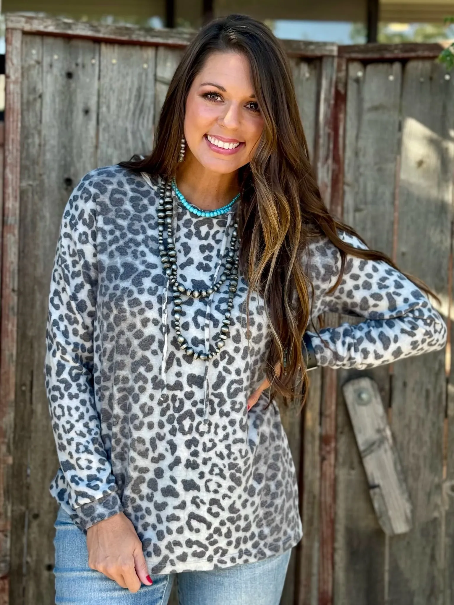 Grey Leopard Fleece Hoodie