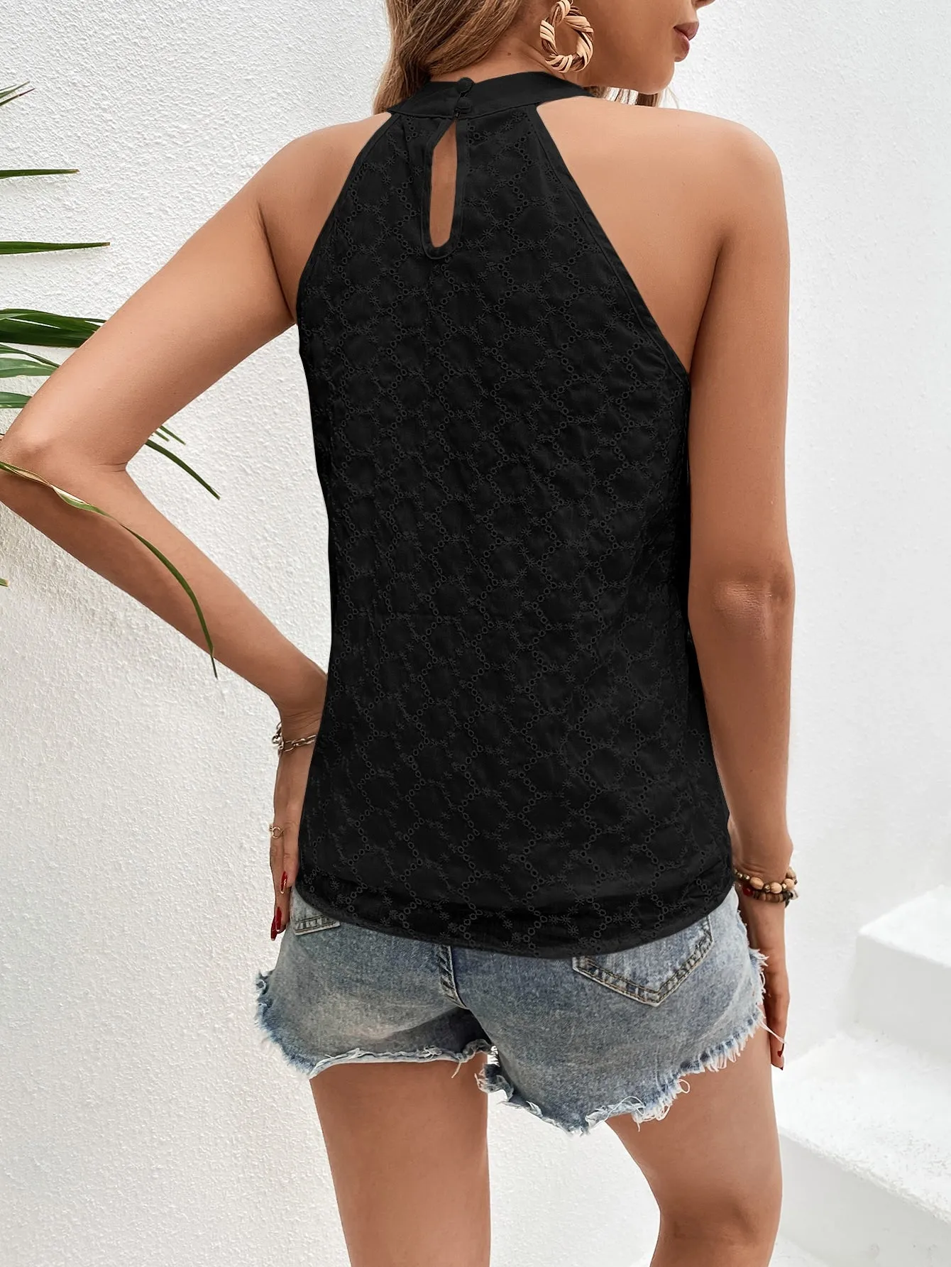 Halter Neck Blouse with Keyhole Back