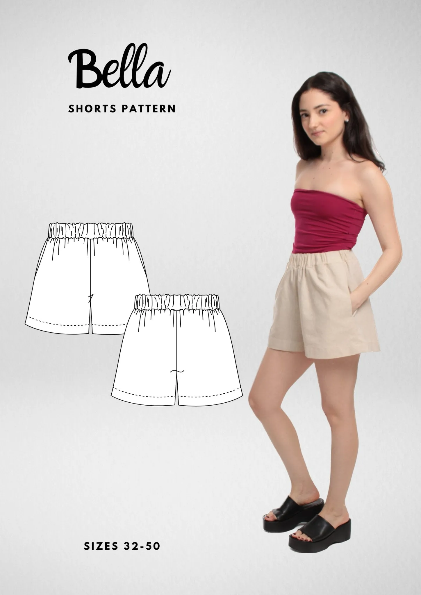 High Waisted Summer Shorts Sewing Pattern [Bella]