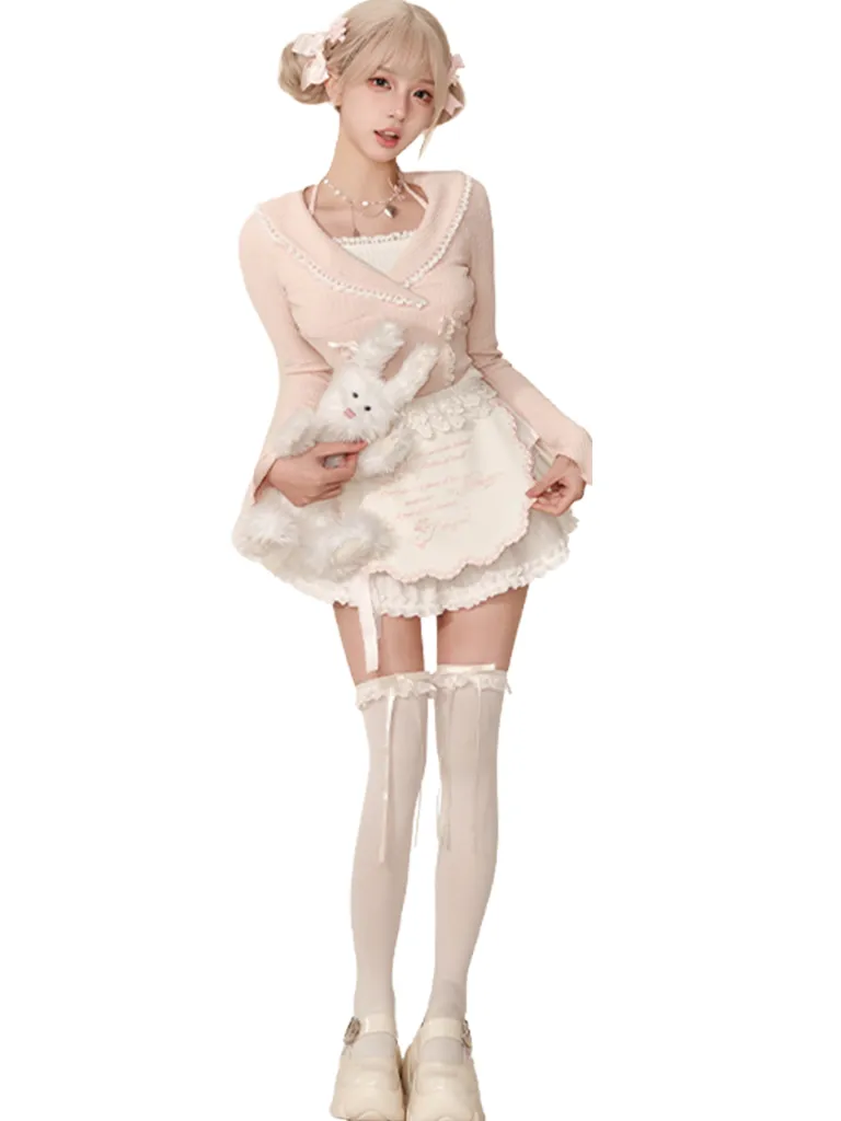 Jacket High-waist Satin Faux Top Two-piece Pink Skirt