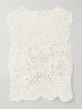Jael cropped cotton and silk-blend lace tank