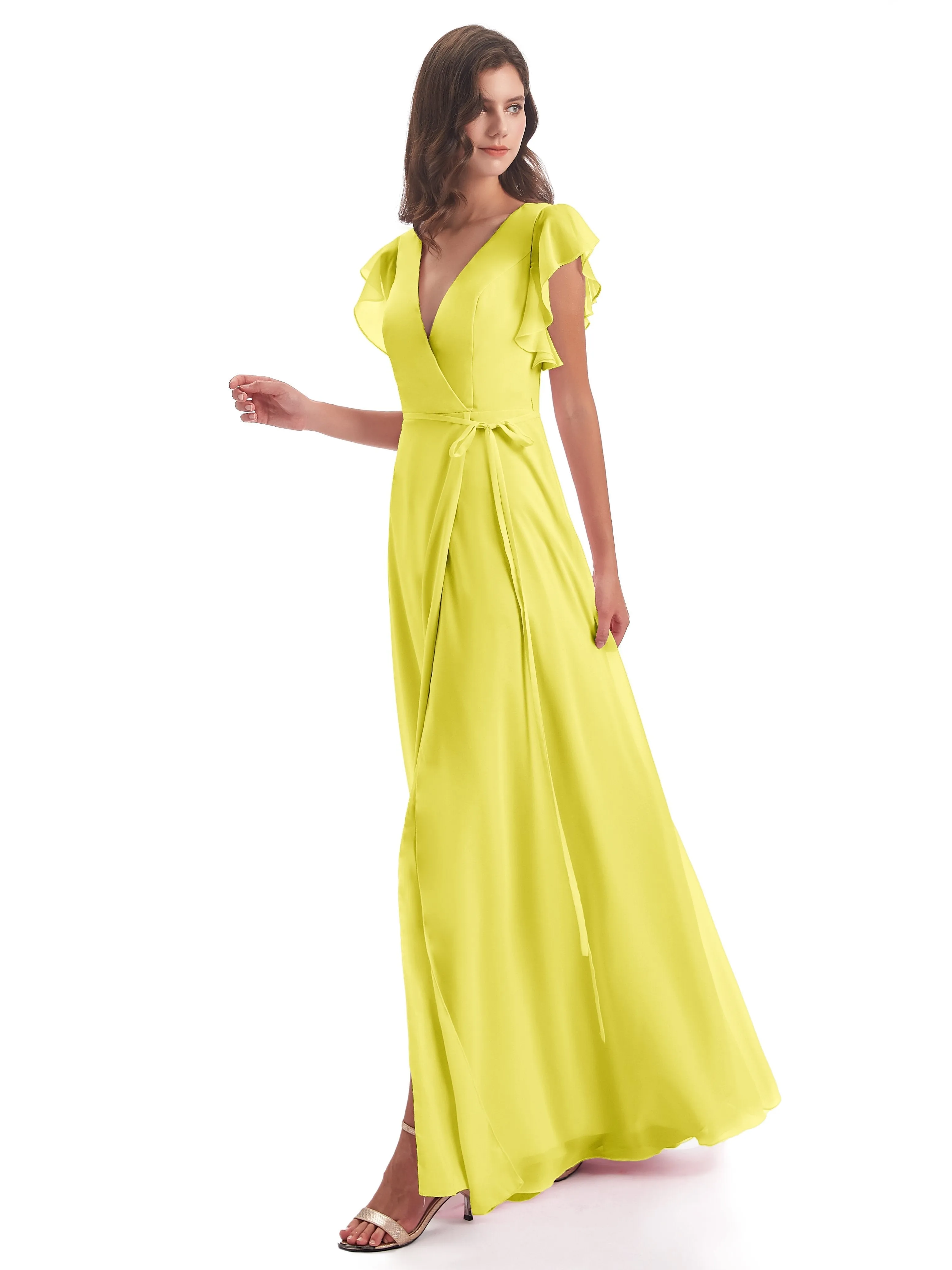 Lemon Colour Bridesmaid Dresses Hope Charming V Neck Long Chiffon Bridesmaid Dresses